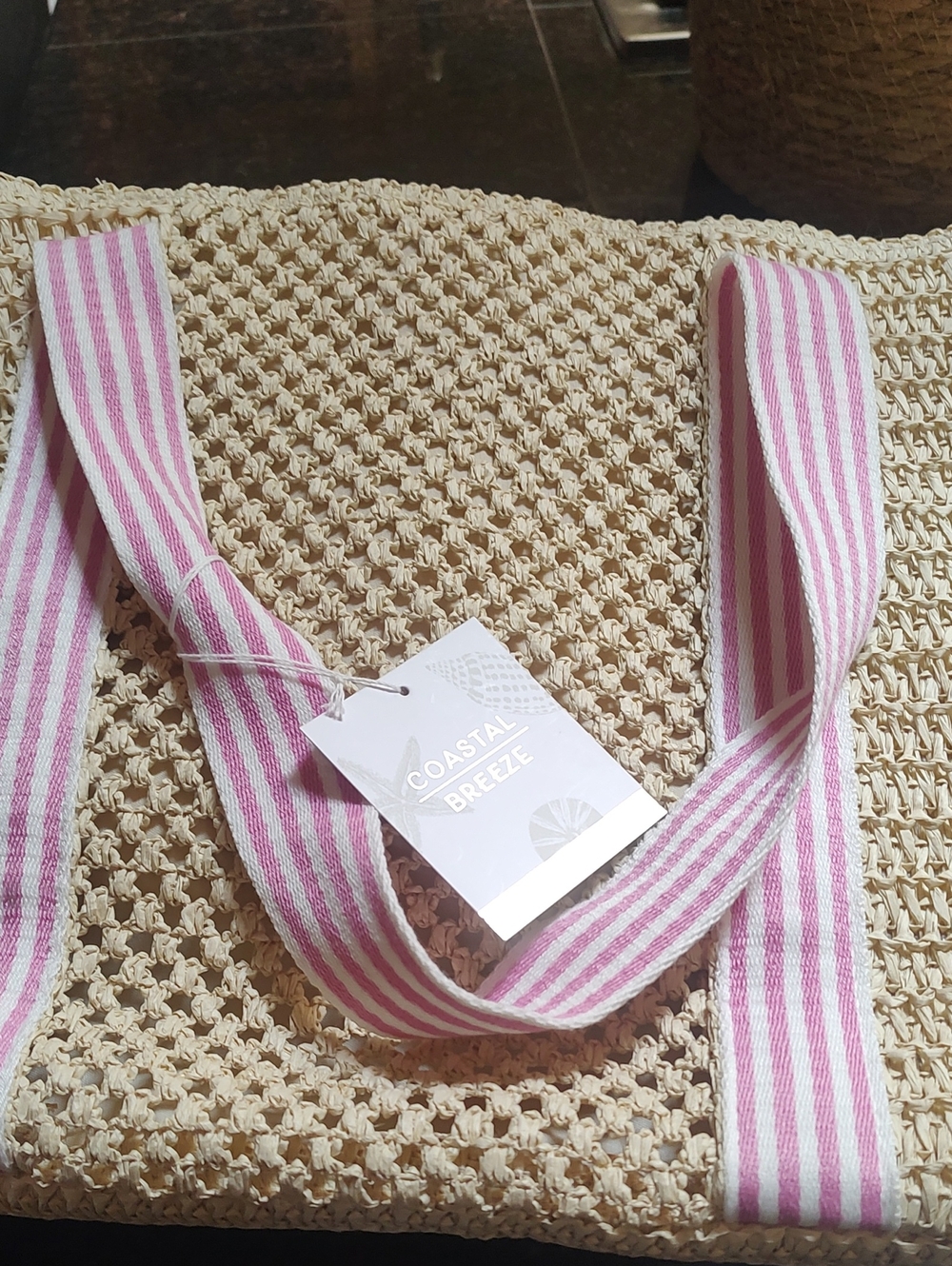 Pink & Cream Woven Tote Bag
